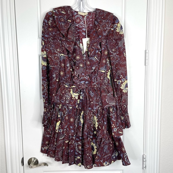ULLA JOHNSON Lola Floral Cotton Ruffle Mini Dress NEW Heliotrope Size 8 - Picture 2 of 16